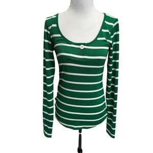 Smythe Round Neck Long Sleeve Green Stripe Top Sweater Size M